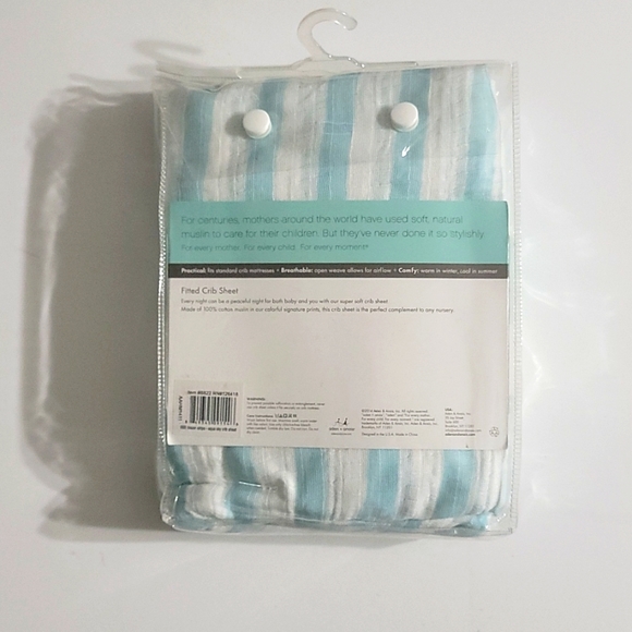 Aden + Anais Blazer Stripe Fitted Crib Sheet in Aqua - Picture 3 of 3